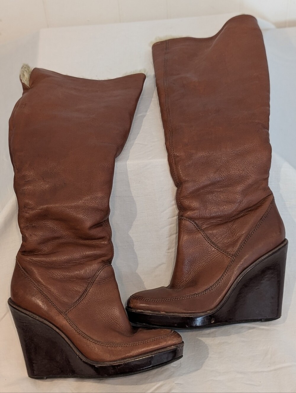 KORS Michael Kors Brown Leather Wedge Knee Boots